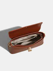 Textured Gold Clasp PU Leather Shoulder Bag