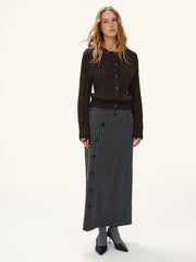 Asymmetric Button Striped Maxi Skirt