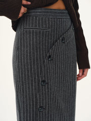 Asymmetric Button Striped Maxi Skirt