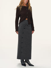 Asymmetric Button Striped Maxi Skirt