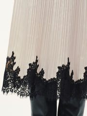 Lace Hem Pleated Midi Skirt