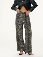 Leopard Print Denim Straight-Leg Jeans