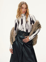 Zebra Print Turtleneck Long-Sleeve Top