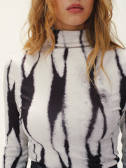Zebra Print Turtleneck Long-Sleeve Top
