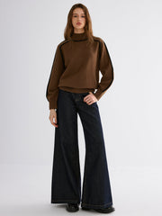 Knit Contrast Binding High Neck Sweater