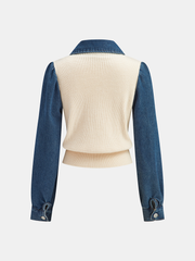 2 in 1 Denim Paneled Knit Top