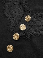 Lace Trim V-Neck Long-Sleeve Top