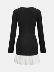 Pleated Hem Panel Asymmetric Metal Detail Mini Dress