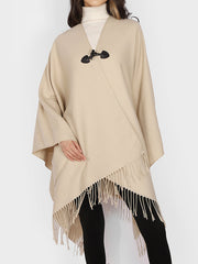 Faux Leather Buckle Fringe Cape