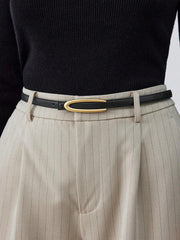 Gold Oval Buckle PU Leather Thin Belt