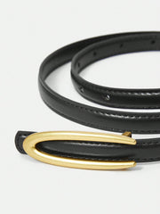Gold Oval Buckle PU Leather Thin Belt