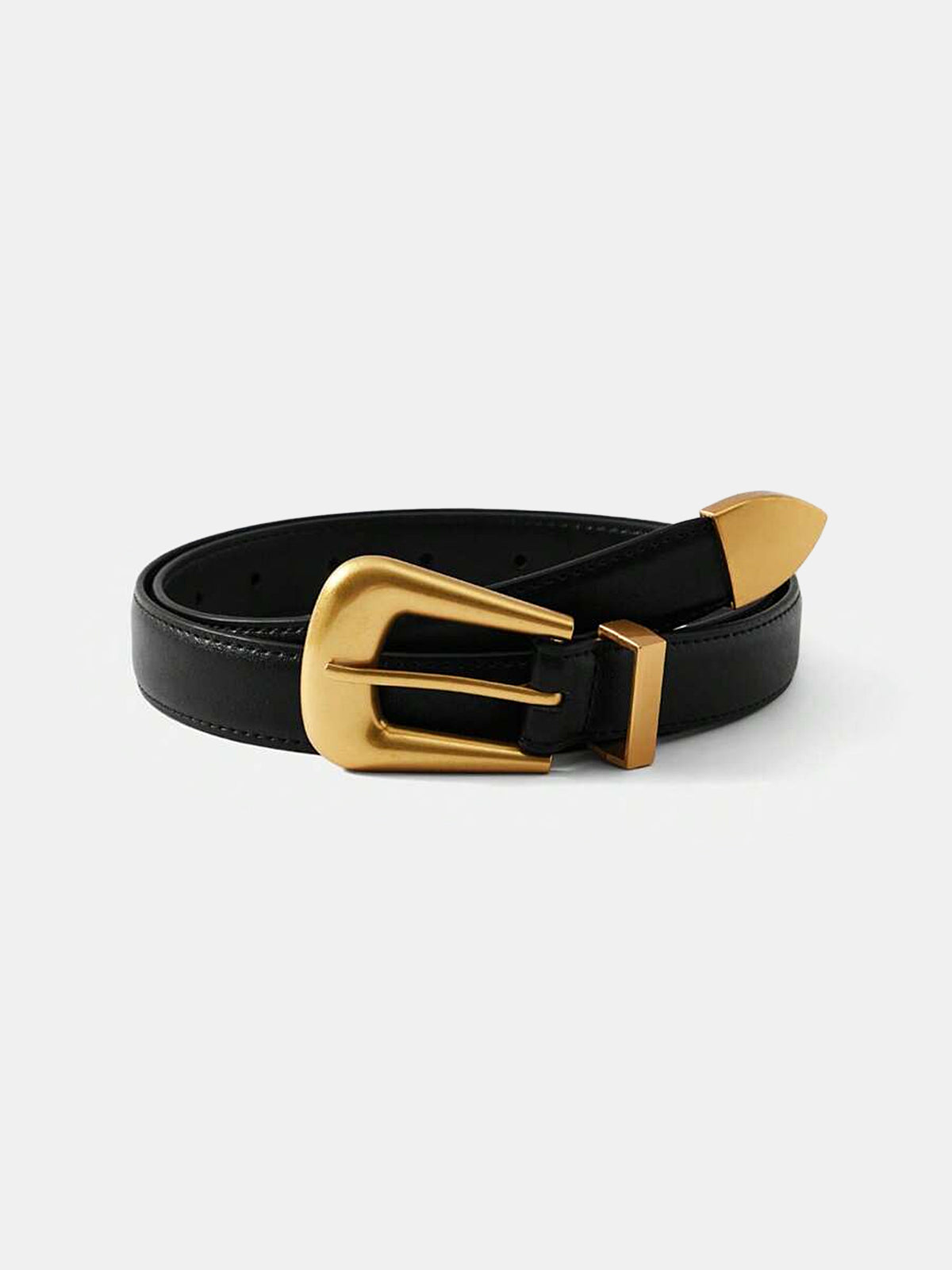 Golden Buckle Leather Belt