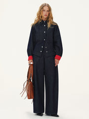 Heart-Back Contrast Cuff Denim Shirt