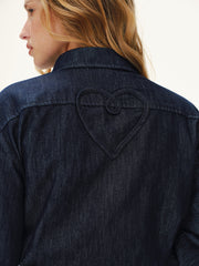 Heart-Back Contrast Cuff Denim Shirt