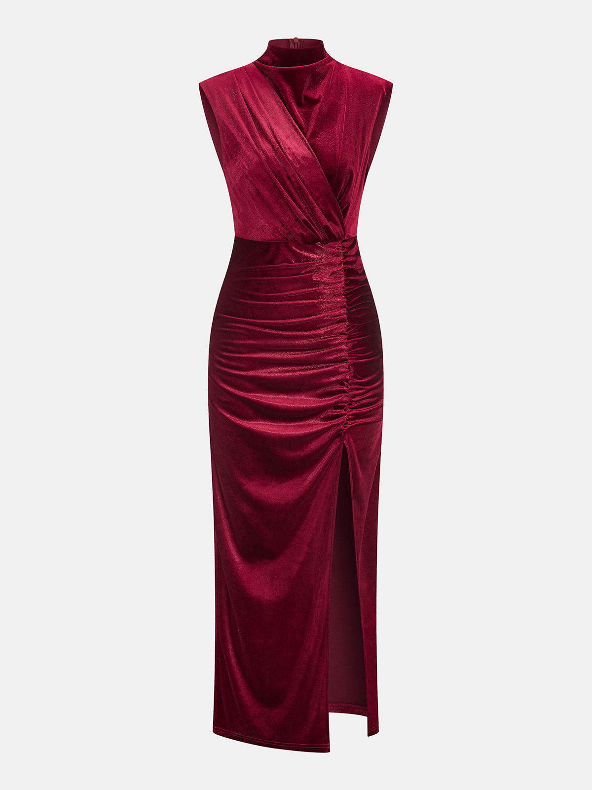 Sleeveless Side Slit Velvet Mock Neck Maxi Dress