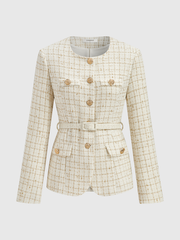 Belted Tweed Jacket and Pleated Mini Skirt Set