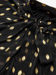 Semi-Sheer Foil Spot Print Ruffle Chiffon Blouse