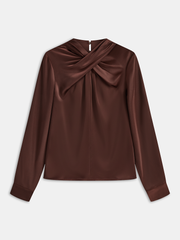 Cross Neck Long Sleeve Satin Blouse