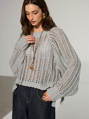 Side Tie Oversized Open-Knit Sweater