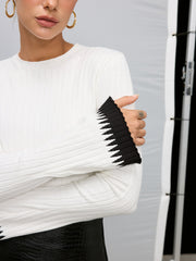 Contrast Cuff Crew Neck Knit Sweater