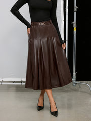 Pleated Faux Leather Maxi Skirt