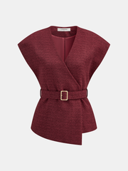 Belted Asymmetric Cap Sleeve V-Neck Vest