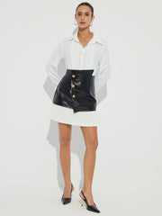 Pleated Panel Faux Leather Asymmetric Mini Skirt