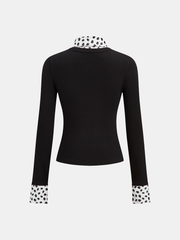 Detachable Printed Collar Knit Blouse