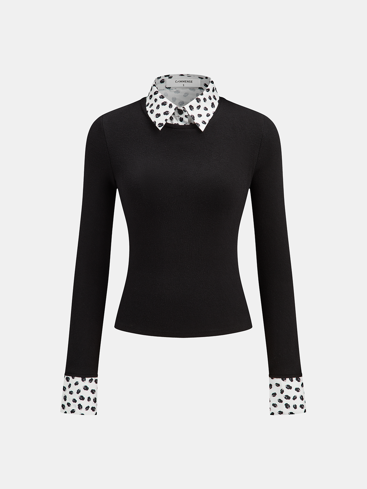 Detachable Printed Collar Knit Blouse