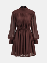 Puff Sleeve Chiffon Ruched Mini Dress
