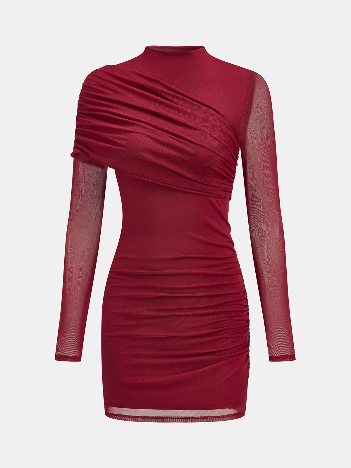 Semi-Sheer Mesh Ruched Mini Dress
