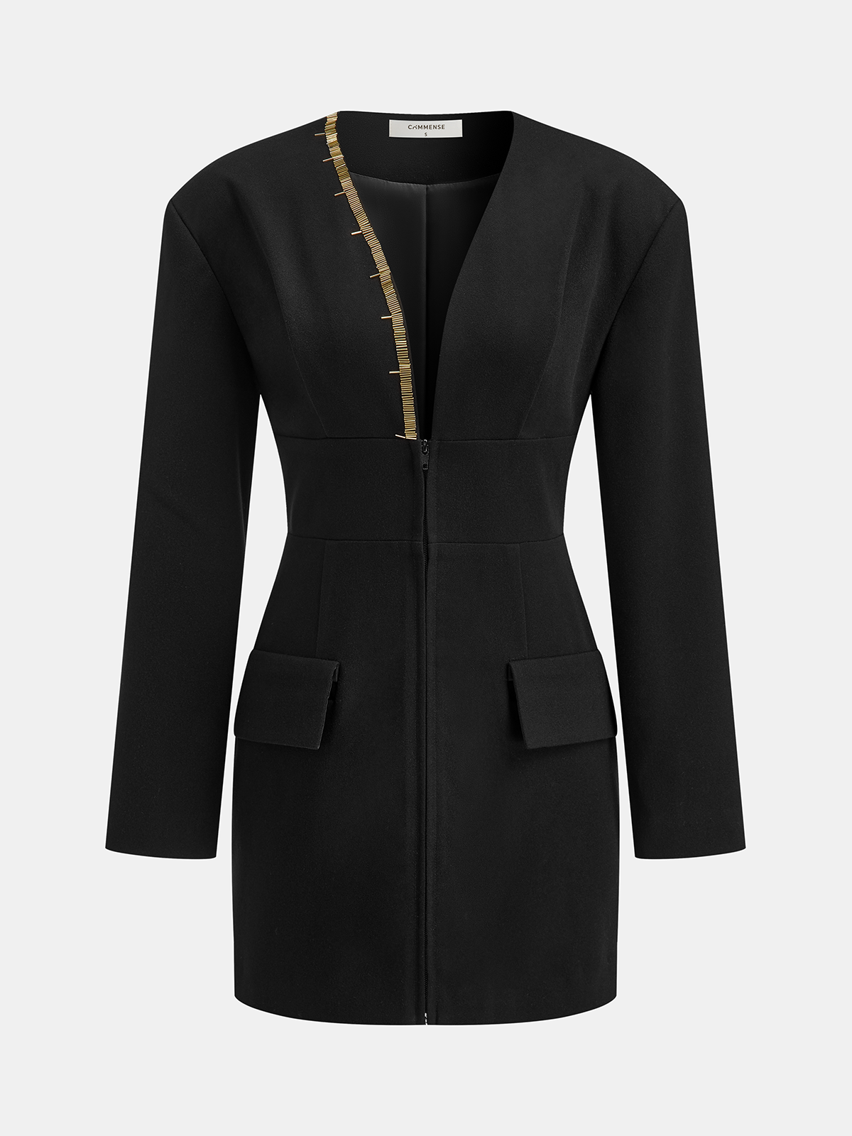 Zip-Front Gold Embellished Mini Dress