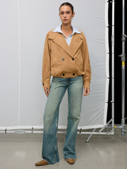 Double-Breasted Suede Effect Trench Coat