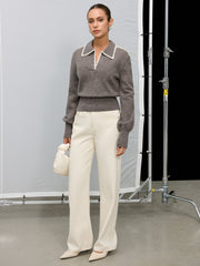 Contrast Embroidered Trim Polo Sweater