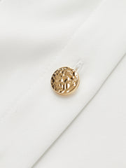 Pleated Cinched Waist Metal Button Blouse