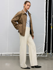 Belted Collared Suede Effect Jacket