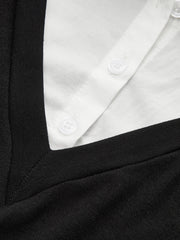 Color-Block Collared Pleated Lace Detail Mini Dress