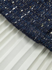 Pleated Hem Panel Tweed Belted Mini Dress