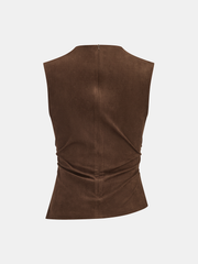Suede Effect Ruched Sleeveless Vest