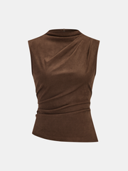 Suede Effect Ruched Sleeveless Vest