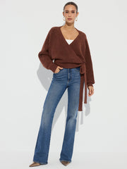 Wool Blend V-Neck Wrap Knit Top