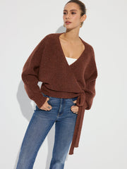 Wool Blend V-Neck Wrap Knit Top