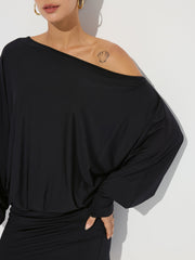 One-Shoulder Ruched Long Sleeve Mini Dress