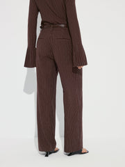 Striped Pleated Wide-Leg Pants without Belt
