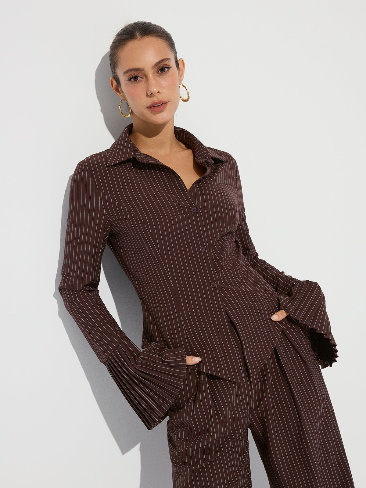 Flared Cuff Striped Shirt