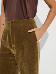 Mid-Waist Velvet Wide-Leg Pants