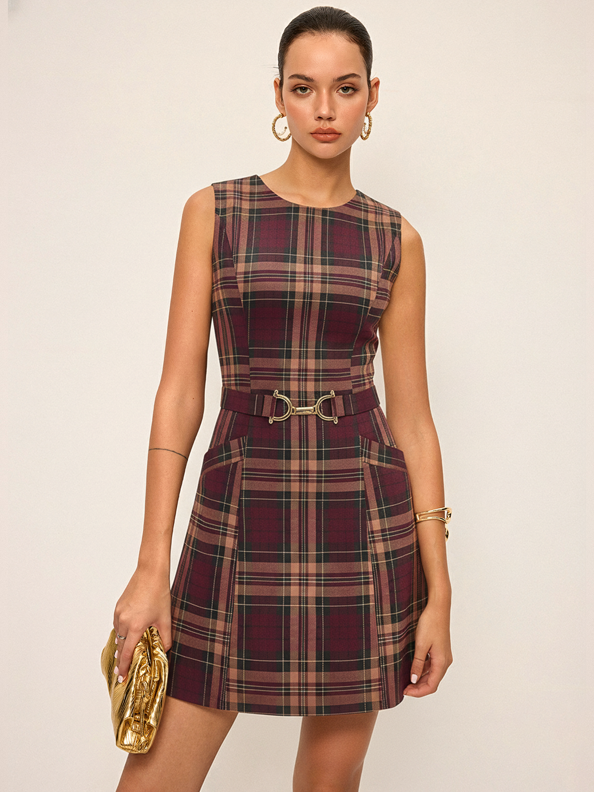 Plaid Sleeveless Mini Dress