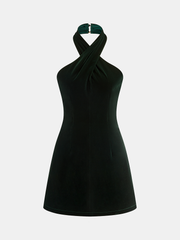 Velvet Cross Halter Mini Dress
