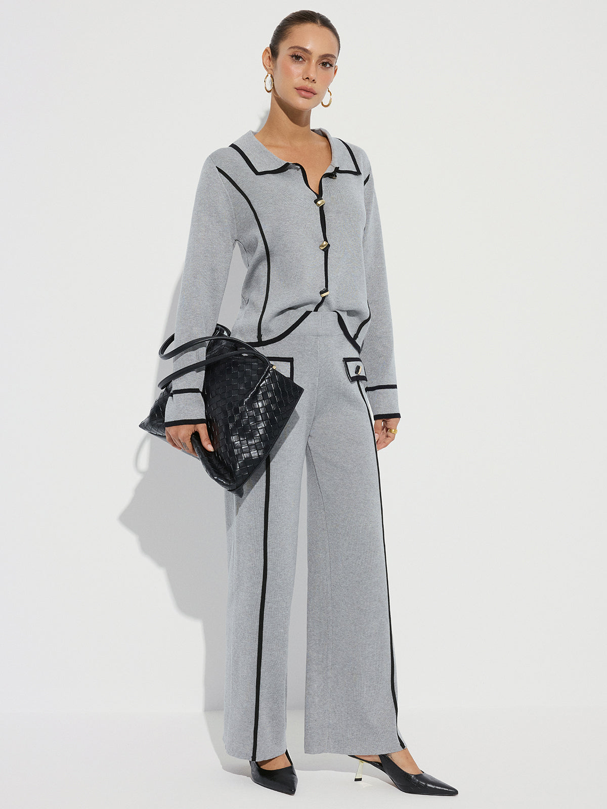 Contrast Piping Cotton Knit Co-ord Set