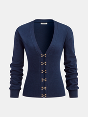 Hook-and-Eye Deep V-Neck Cardigan
